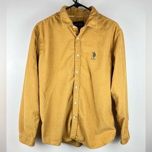 U.S. Polo Assn. Mustard Yellow Corduroy Button Down Shirt XL 100% Cotton
